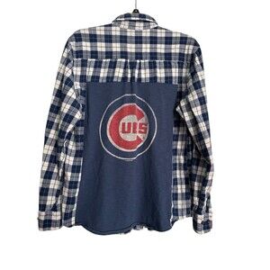 Reclaim & Rethread Upcycled Legacy Flannel Shirt Chicago Cubs Blue Size S/M